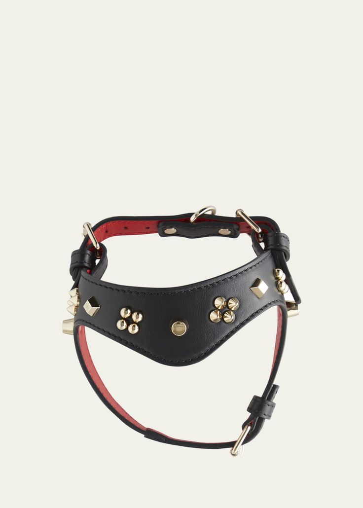 Cara Spikes Dog Harness | Black Leather with Gold Studs