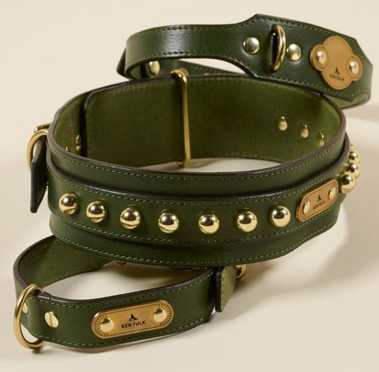 Butch Dog Collar | Large | Studded Genuine Leather with Brass Hardware