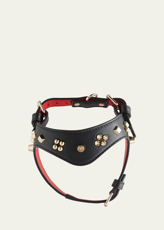 Cara Spikes Dog Harness | Black Leather with Gold Studs