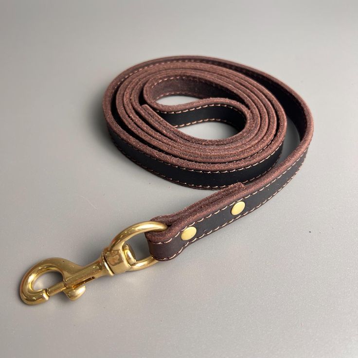 Leather Dog Leash | Soft Cowhide Lead with Brass Hook | Modern Handmade Dog Accessory